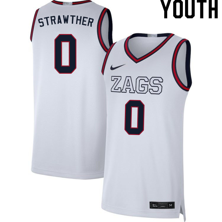 Youth #0 Julian Strawther Gonzaga Bulldogs College Basketball Jerseys Sale-White
